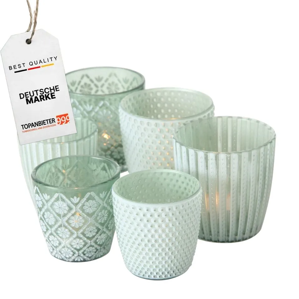 topanbieter999-home-living-teelichthalter-6er-set-gr-n-wei-glas image 1